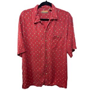 BOBBY CHAN Silk Red Cocktail Drink Print Short Sleeve Silk Button Up Shirt Men M